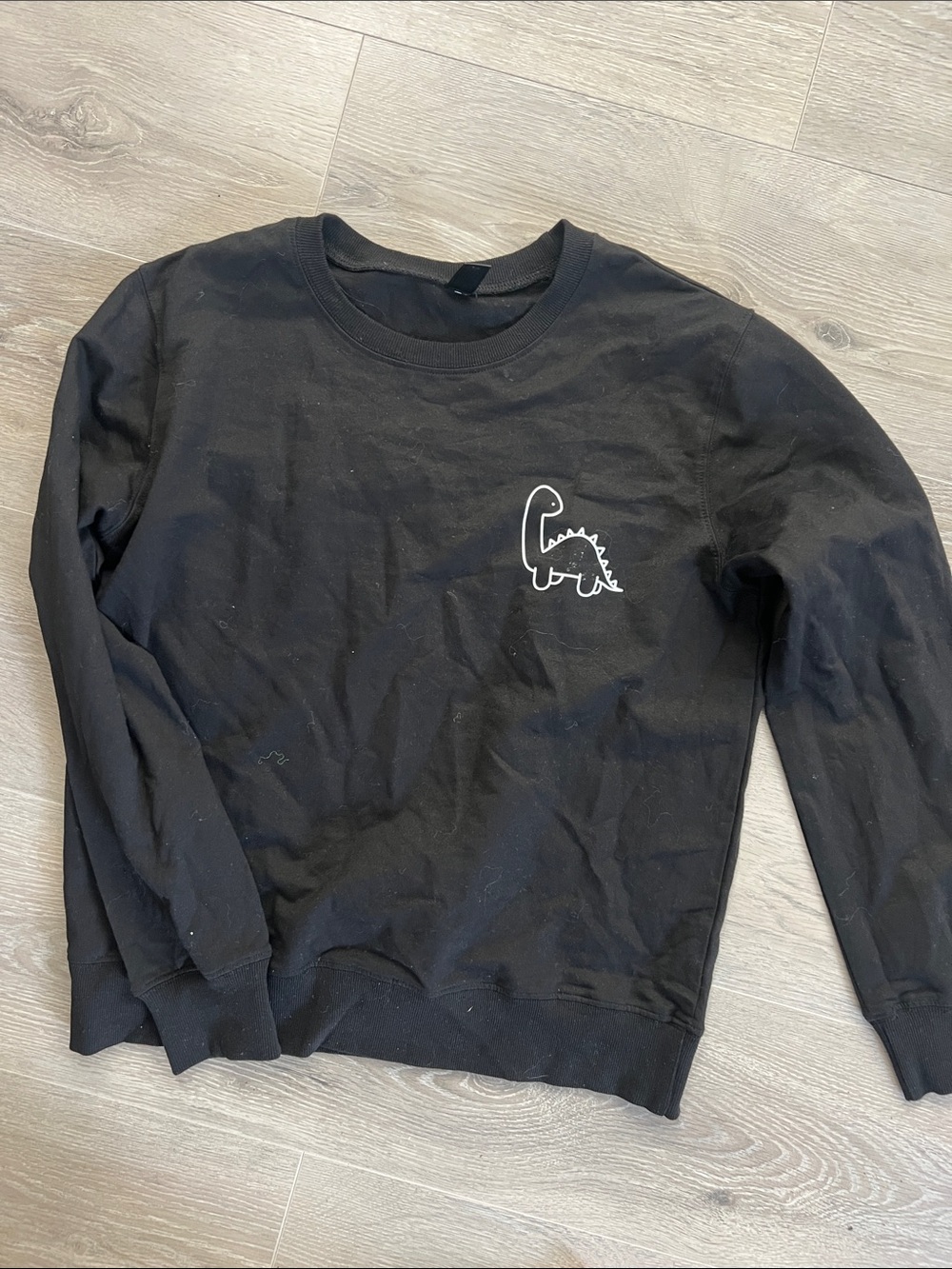 SHEIN Black Crewneck Sweatshirt with White Dino Outline